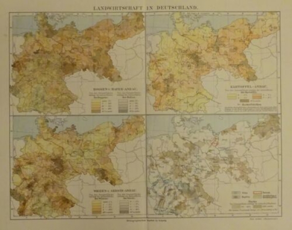 1898 - Landwirtschaft in Deutschland - Roggen- u. Hafer-Anbau, Kartoffel-Anbau, Weizen- u. Gerste-Anbau, Flachs , alter Druck